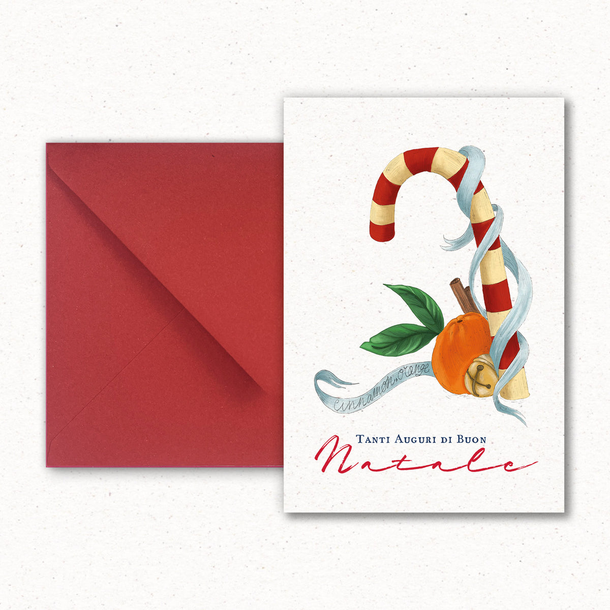 Cartolina Candy Bianco di Piperita Paper con busta rossa, stampa a colori su carta riciclata, perfetta per scrivere i vostri auguri di Natale.