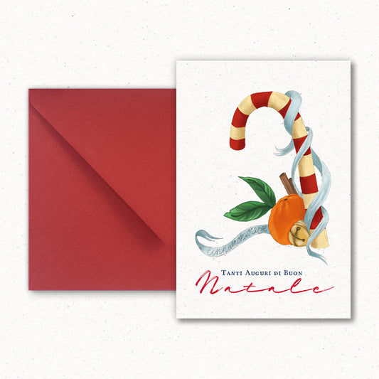 Cartolina Candy Bianco di Piperita Paper con busta rossa, stampa a colori su carta riciclata, perfetta per scrivere i vostri auguri di Natale.