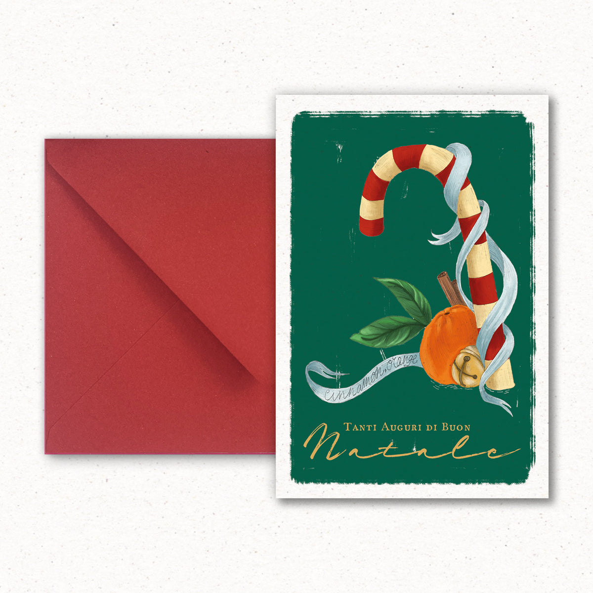 Cartolina Candy Verde di Piperita Paper con busta rossa, stampa a colori su carta riciclata, perfetta per scrivere i vostri auguri di Natale.