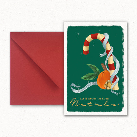 Cartolina Candy Verde di Piperita Paper con busta rossa, stampa a colori su carta riciclata, perfetta per scrivere i vostri auguri di Natale.