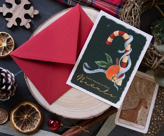 Cartolina Candy Verde di Piperita Paper con busta rossa, stampa a colori su carta riciclata, perfetta per scrivere i vostri auguri di Natale.