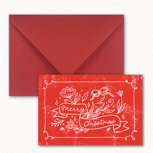 Cartolina Merry Christmas di Piperita Paper con busta rossa, stampa a colori su carta riciclata, perfetta per scrivere i vostri auguri di Natale. 