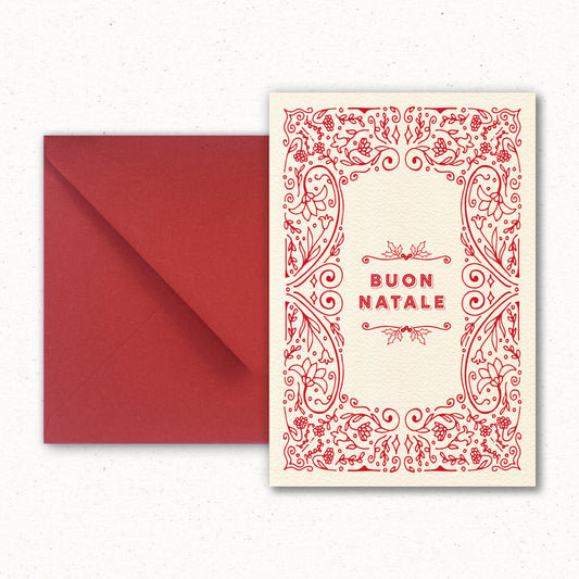 Cartolina Natale Rosso di Piperita Paper con busta rossa, stampa a colori su carta ruvida avorio, perfetta per scrivere i vostri auguri di Natale. 