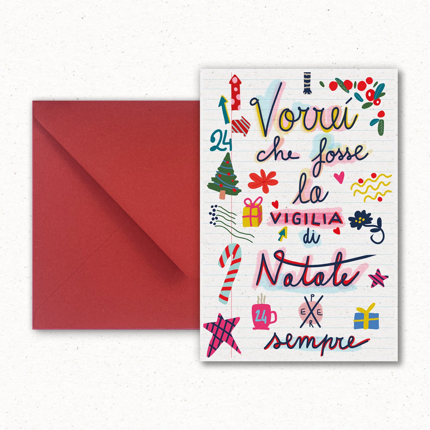 Cartolina Vigilia per sempre di Piperita Paper con busta rossa, stampa a colori su carta riciclata e, perfetta per scrivere i vostri auguri di Natale. 