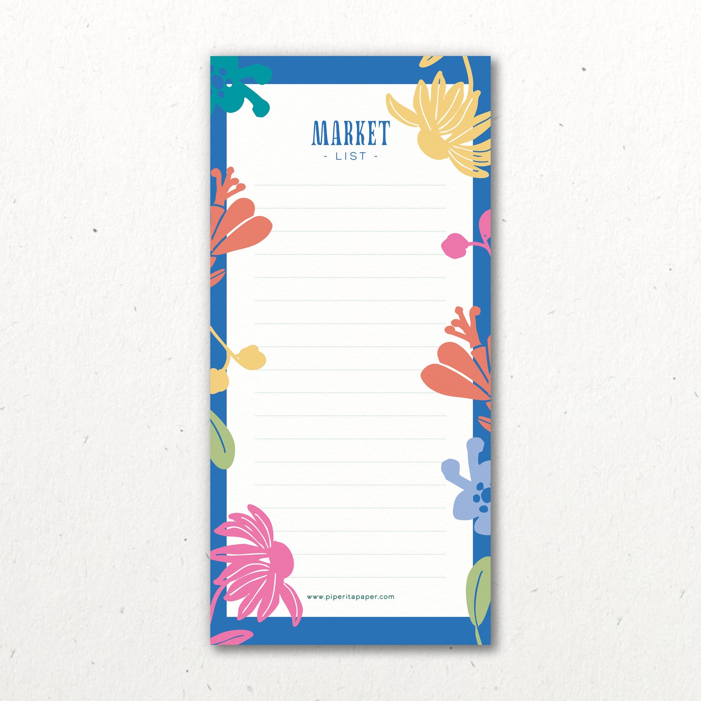 Market List di Piperita Paper, blocco da 50 pagine con magnete sul retro, ideale per organizzare la vostra spesa con stile, tra fiori, frutta e verdura.