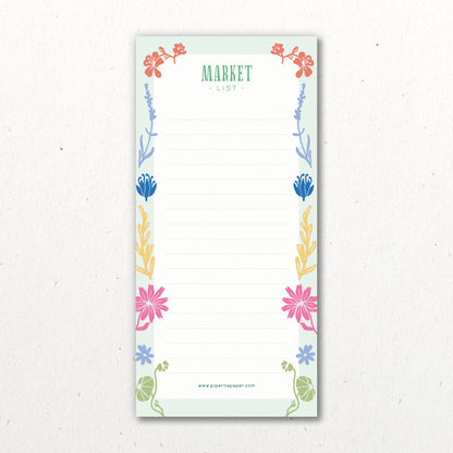 Market List di Piperita Paper, blocco da 50 pagine con magnete sul retro, ideale per organizzare la vostra spesa con stile, tra fiori, frutta e verdura.
