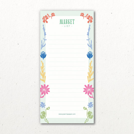 Market List di Piperita Paper, blocco da 50 pagine con magnete sul retro, ideale per organizzare la vostra spesa con stile, tra fiori, frutta e verdura.