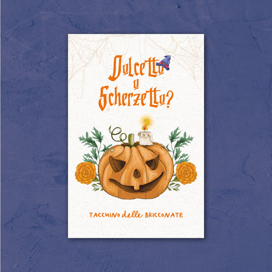 Mini Notebook Mattonella di Piperita Paper: taccuino tascabile, 40 pagine bianche con copertina a tema Halloween, ideale per appunti veloci.