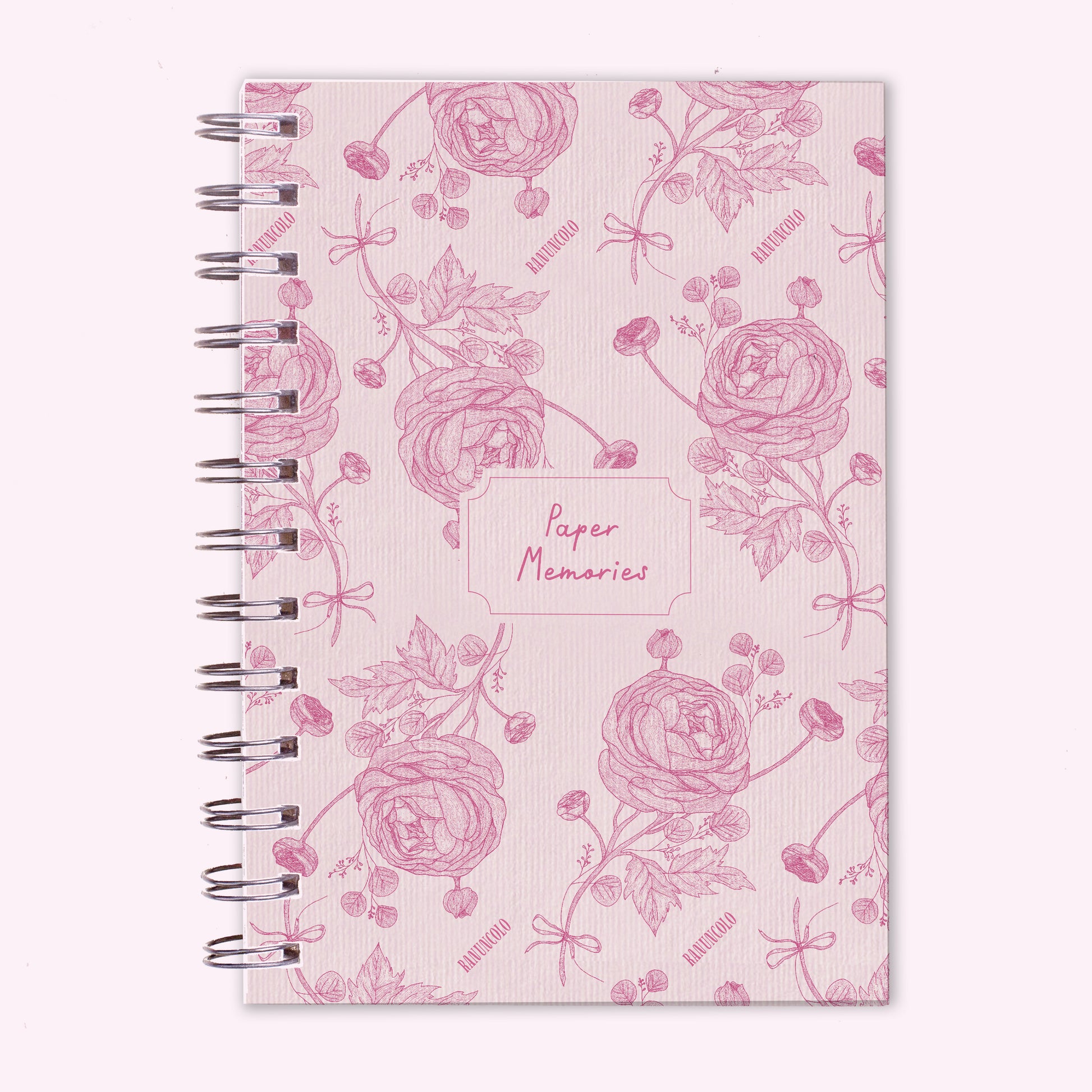 Notebook con spirale A5 Rosemary Ranuncolo Piperita Paper pagine bianche e quadretti, design botanico floreale. Perfetto per scrivere e disegnare. Regalo unico per chi ama creare.