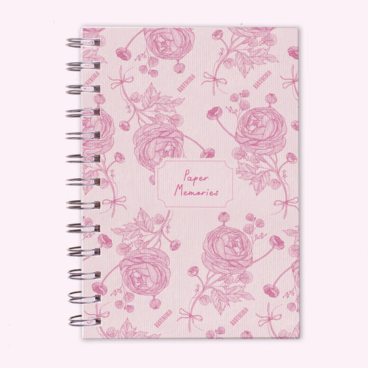 Notebook con spirale A5 Rosemary Ranuncolo Piperita Paper pagine bianche e quadretti, design botanico floreale. Perfetto per scrivere e disegnare. Regalo unico per chi ama creare.