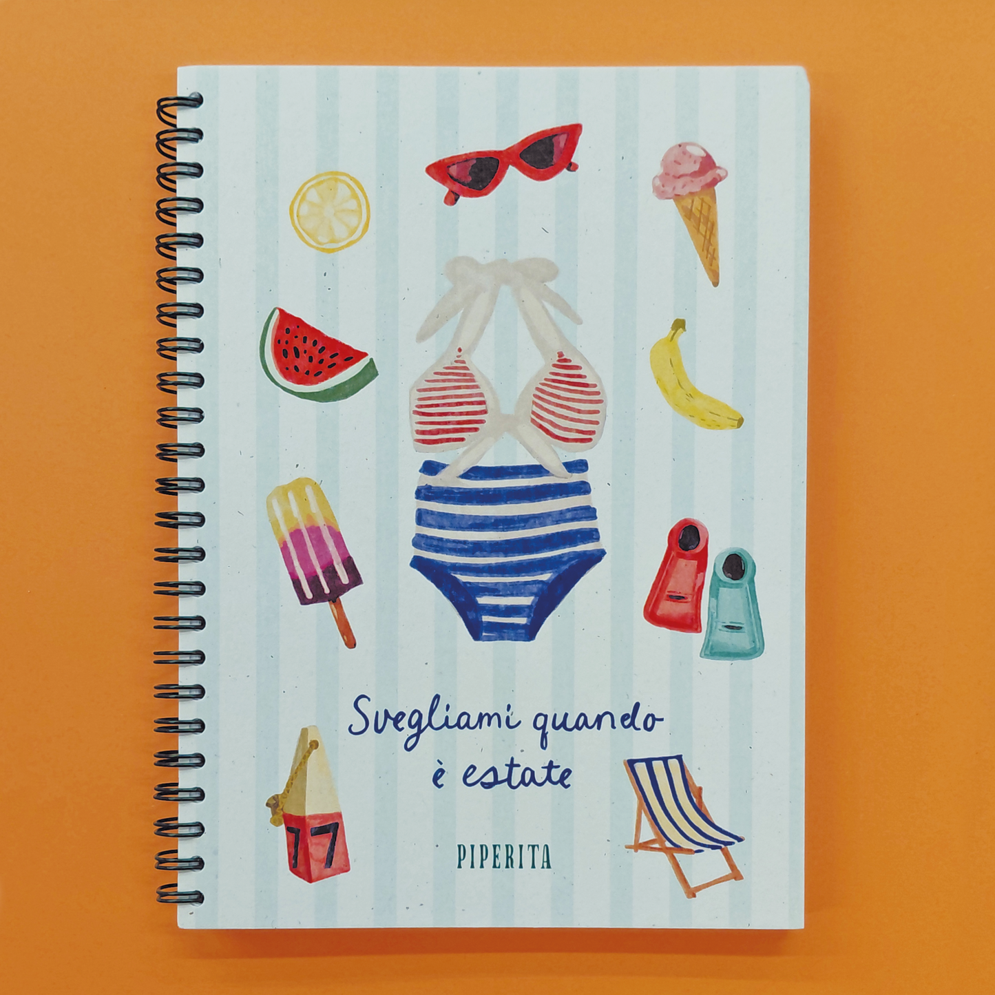 Notebook A5 con spirale Rosemary Mare Piperita Paper design a tema mare e spiaggia con copertina riciclata e pagine bianche e quadretti. Adatto per scrivere, disegnare, progettare e bullet journal.