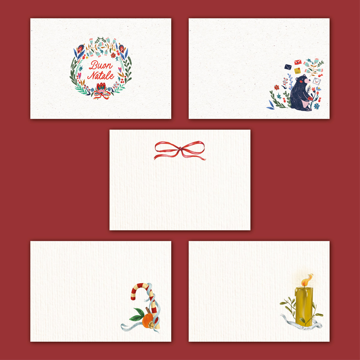 Thank You Card di Natale Menta di Piperita Paper: set di 10 piccole cartoline con buste rosse, perfette per auguri e per decorare pacchi regalo o fiori.