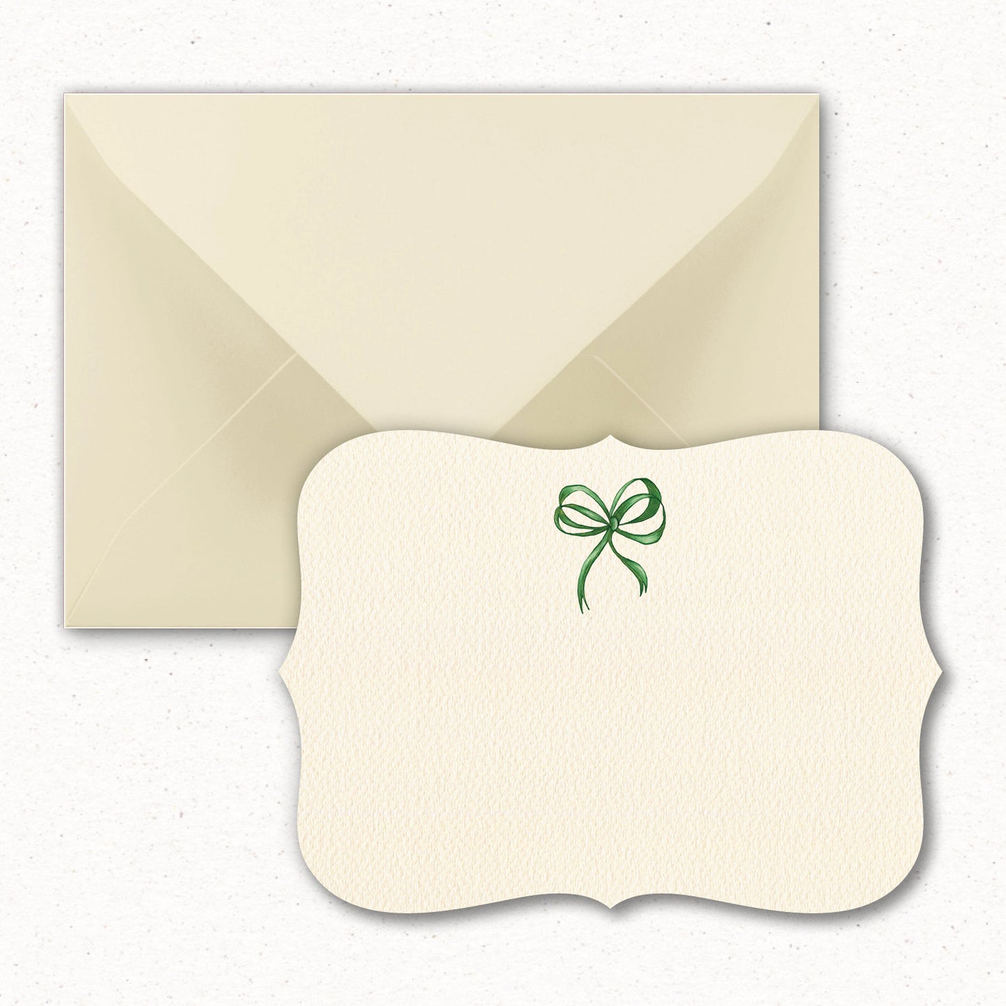 Cartolina Fiocco Verde di Piperita Paper: sagomata con busta avorio, stampa a colori, perfetta per scrivere i vostri auguri di Natale.