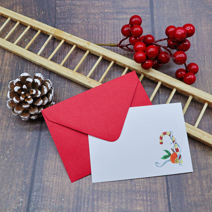 Thank You Card di Natale Menta di Piperita Paper: set di 10 piccole cartoline con buste rosse, perfette per auguri e per decorare pacchi regalo o fiori.