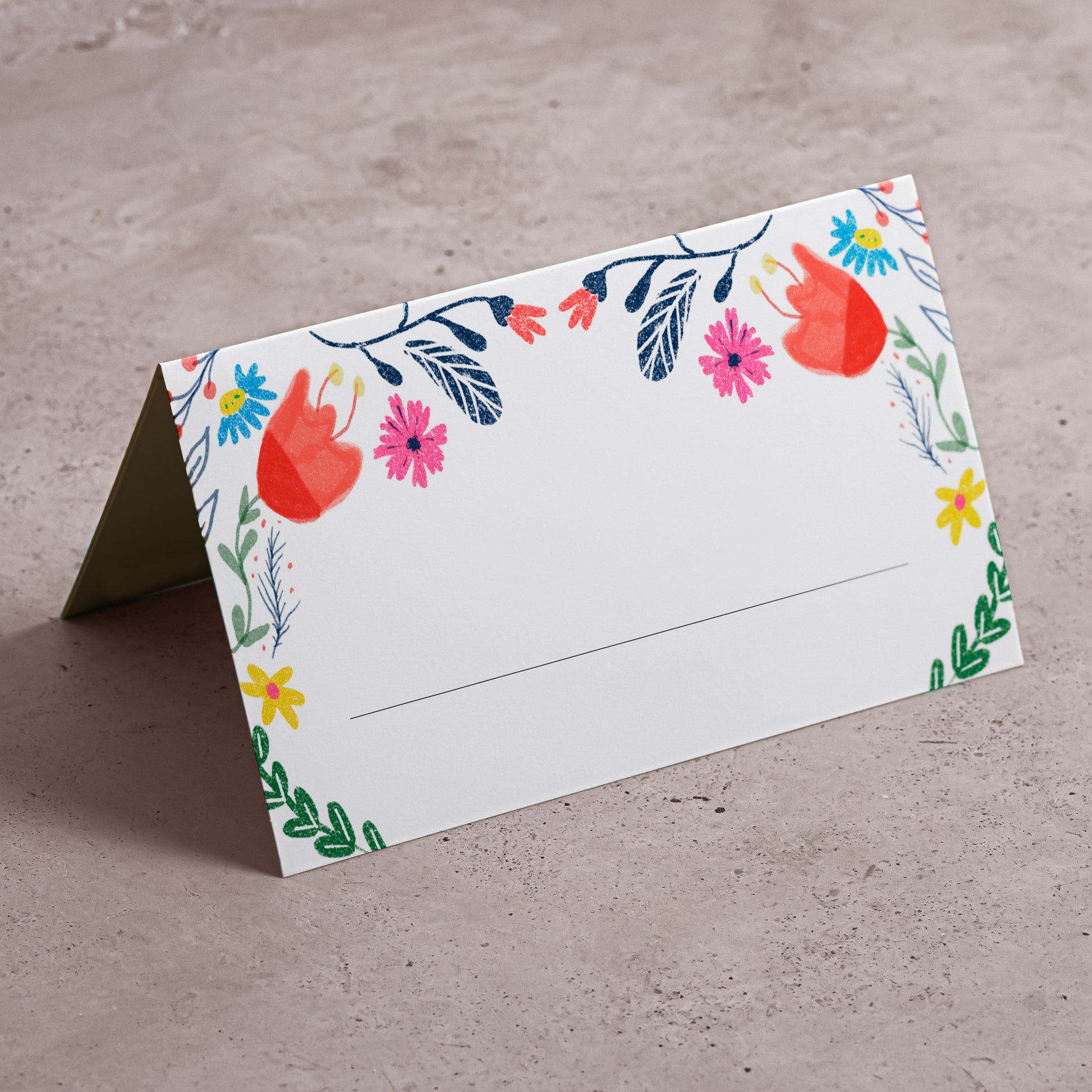 Segnaposto di Piperita Paper design colorato e allegro. Set da 12 pezzi stampa colori carta riciclata con spazio per scrivere nome, perfetti per qualsiasi festa.